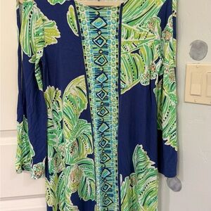 Lilly Pulitzer Navy Blue Dress with Lime Green Palm Print